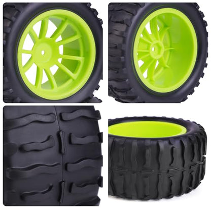 Hosim 55 * 115 mm RC Tires, All Terrain Soft Tire Mounted on 12mm Hex Wheels (Set of 4) for 1/10 RC Cars (Green Wheel hub) - color: Green