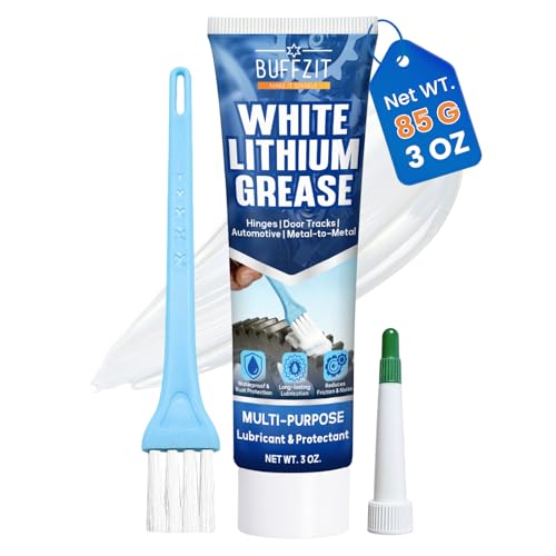 White Lithium Grease with Brush, Multi-Purpose Waterproof Lubricant for Hinges, Bearings, Gears & Garage Door, Long-Lasting Anti-Rust Grease for Automotive, Marine, Industrial & Household Use, 3oz/85g
