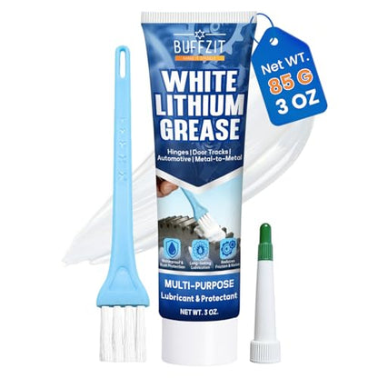 White Lithium Grease with Brush, Multi-Purpose Waterproof Lubricant for Hinges, Bearings, Gears & Garage Door, Long-Lasting Anti-Rust Grease for Automotive, Marine, Industrial & Household Use, 3oz/85g
