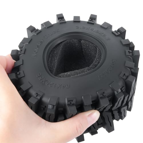 RCHUBAM 4Pcs 2.2" Rubber Wheel Tires for for 1/10 SCX10 AXI03004 AXI03007 | 125*56mm Tires,Deep Claw Tread Mud Terrain Tires with Insert Foam