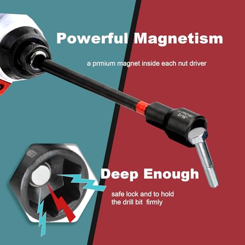 Magnetic Nut Driver Set 23Pcs, Metric 6-15mm & SAE 1/4"-9/16" | 6" Extra Long Impact Bits with Strong Magnet, 1/4" Hex Shank for Drill, for Car Maintenance & Furniture Assembly - size: 23pcs Nut Driver Set