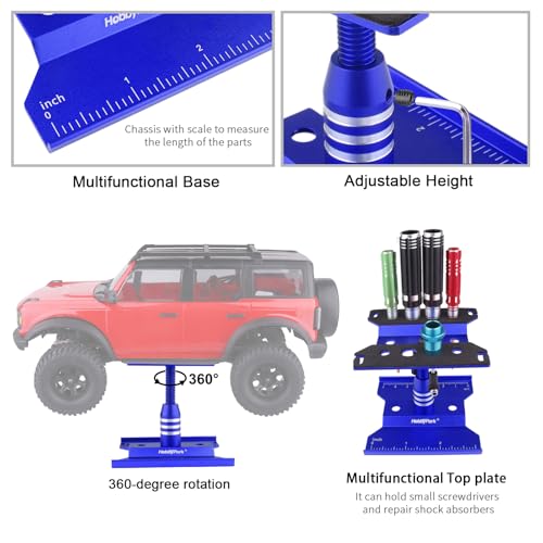 HobbyPark Mini RC Car Work Stand Aluminum for 1/24 1/18 Scale RC Crawler Axial SCX24 Traxxas TRX4M FCX24 FCX18 Workstation 360 Degree Rotation Lift Lower (Blue) - color: Blue
