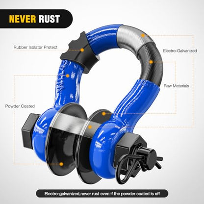 Nilight 3/4" D-Ring Shackle with Snatch Block, Heavy Duty Recovery Set | 9,500 lbs WLL, Winch Pulley, Fits Synthetic Rope & Steel Cable, Truck, Jeep, ATV, UTV, 2-Piece Kit, Blue - color: Blue 3/4" w/Towing Pulley 2 Pack, size: Shackle