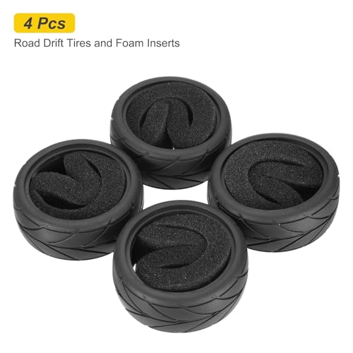 MECCANIXITY 4 Pcs RC 1/10 on Road Car Tire, Rubber Super Soft Tyre Racing Drift Tires with Foam Insert for RC 1:10 HPS TT01 Touring Drift Car Wheel Rim Upgrades Single-Line Pattern 65mm