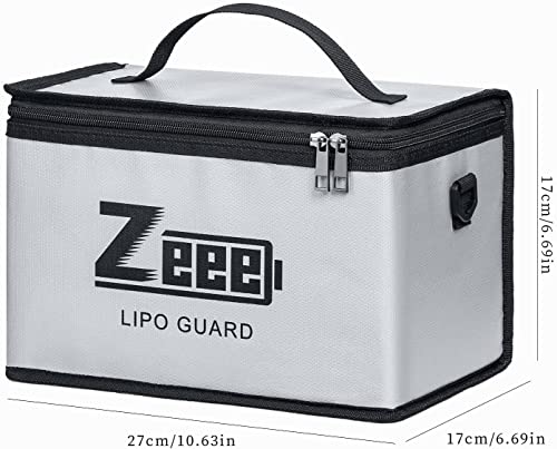 Zeee Lipo Safe Bag Battery Fireproof Large Capacity Storage Guard Battery Safey Pouch for Storage Charging - 10 Cell Adjustable(10.6x6.7x6.7in)