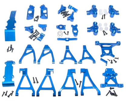 Upgrade Compatible with Traxxas 1/16 E-REVO Mini Slash Rc Car Body Post Mount & Skid Plate & Axle Carriers Knuckle Arm & Suspension Rocker Arms & Steering Full Set Aluminum Alloy Parts(Dark Blue) - color: Dark Blue