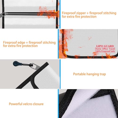 6.3"x9.85" Fireproof Lipo Safe Bag with Fireproof Zipper Fireproof Edge wrapping Fireproof wire,Home Office Travel Safe Storage for Cash Valuables Passport Power bank Lipo Battery(16 * 25cm Silver) - size: 16*25cm Silver