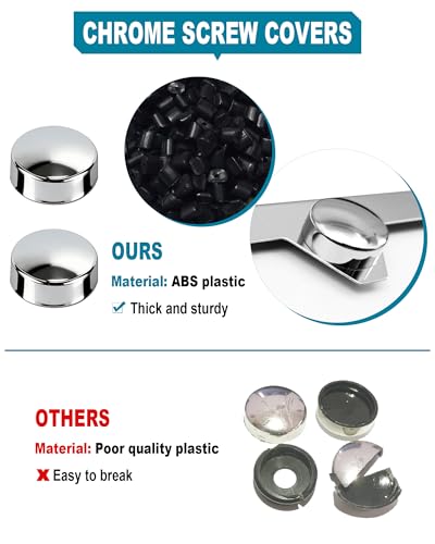 Stainless Steel License Plate Screws, M6 (1/4"), with Chrome Caps | Rustproof Car Tag Fasteners, Front Rear Mount Hardware, Self-Tapping Screws Nylon Inserts + Screwdriver - style: Self-tapping Screws