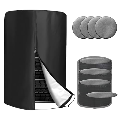 Tire Cover with 4 Felt Pads, Waterproof 420D Oxford Spare Tire Storage Bag with Zipper, Heavy Duty Tyre Stack Dust Protective Cover for Trucks SUVs Trailers, Car Accessories - size: 1pcs with Pads