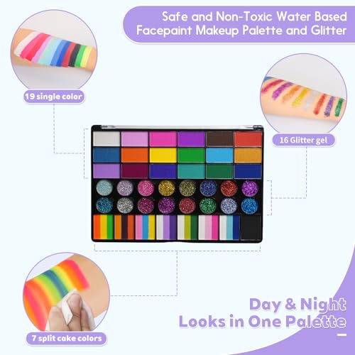 42 Color Face Painting Kit - Non-Toxic Water Activated Face & Body Paint Set with Stencils, Brushes, Sponges - For Halloween, Carnival, Birthday Parties, Costume Makeup, Festivals & Events - color: 42 Color Face Painting Set with Cake