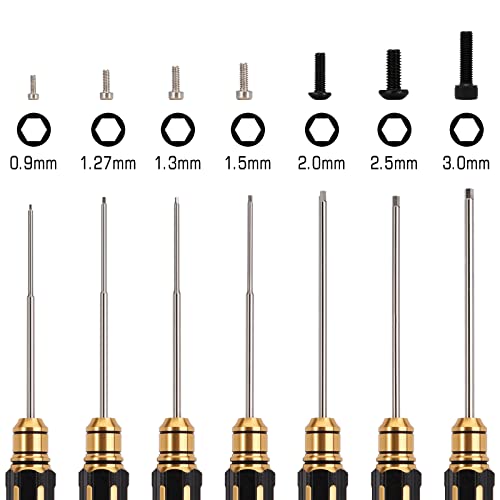 INJORA 7PCS 0.9 1.27 1.3 1.5 2.0 2.5 3.0mm HSS Steel Hex Screwdriver