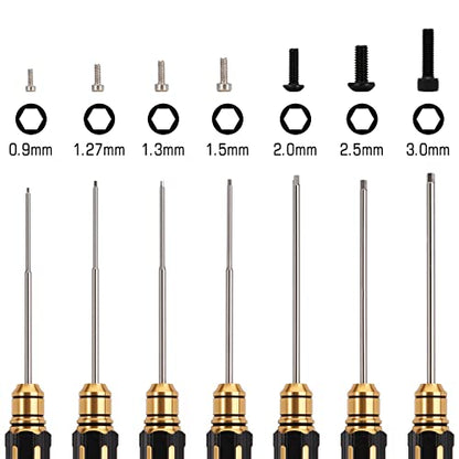 INJORA 7PCS 0.9 1.27 1.3 1.5 2.0 2.5 3.0mm HSS Steel Hex Screwdriver