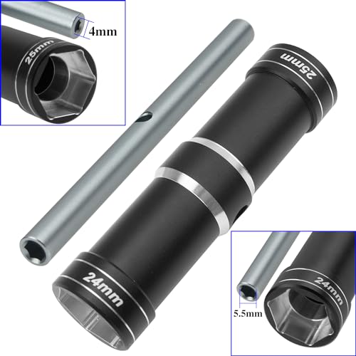 RC Car Tool 24mm 25mm 4.0mm 5.5mm Hex Adapter Wheel Wrench Hexagonal Sleeve Compatible with 1/5 Traxxas Xmaxx Arrma Kraton OUTCAST 8S HPI Rovan Baja 5B 1/5 RC Car