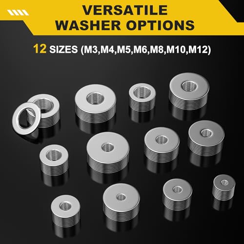 108Pcs 304 Stainless Steel Flat Washers, Fender Washers Assortment Kit 12 Sizes (M3-M12) Metal Washers for Screws Bolts Large and Small Hardware for Various Home Industrial Automotive - size: 12 Sizes 108 Pieces