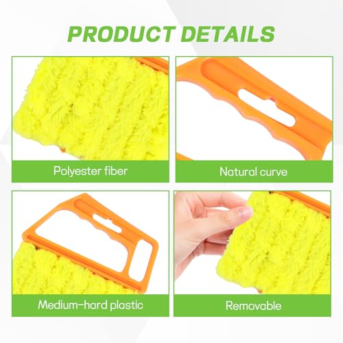 4PCS Blind Cleaner Duster Tool, Washable 7-Finger Window Venetian Blind Shutter Duster Brush, Hand-Held Automotive Cleaning Tool for Blinds, A/C Vent, Keyboard, Car Accessories (Orange)