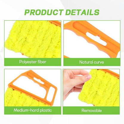 4PCS Blind Cleaner Duster Tool, Washable 7-Finger Window Venetian Blind Shutter Duster Brush, Hand-Held Automotive Cleaning Tool for Blinds, A/C Vent, Keyboard, Car Accessories (Orange)