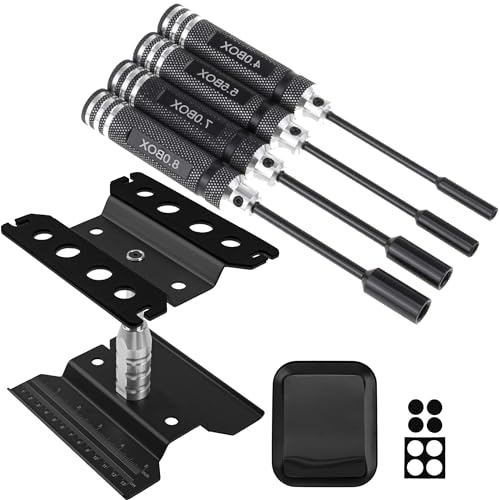4PCS Hex Nut Key Socket,RC Repair Tools 4.0 5.5 7.0 8.0mm Spanner Box,Flat Head Screwdrivers Screw Drivers Wrench & RC Car Work Stand Repair Workstation 360 Degree Rotation Lift with Screws Tray