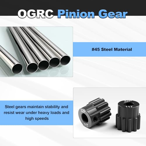 OGRC 2Pcs 32P 11T Pinion Gear for Traxxas Slash 4x4 Rustler Hoss TRX4 | Hardened Steel, 0.8M, 3.175mm Shaft Motor Gears for Traxxas 1/10 RC Car, #6747