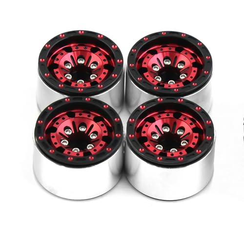 REDSPIDER （4pcs） 1.0 beadlock Wheels and Tires，1.0 Tires Set Has Super Soft Stickiness，Wheel hub Colors Available. 1.0 Crawler Tires for TRX4M Axial AX24 SCX24 FCX24 1/18 1/24 RC Crawler Car (Red) - color: Red