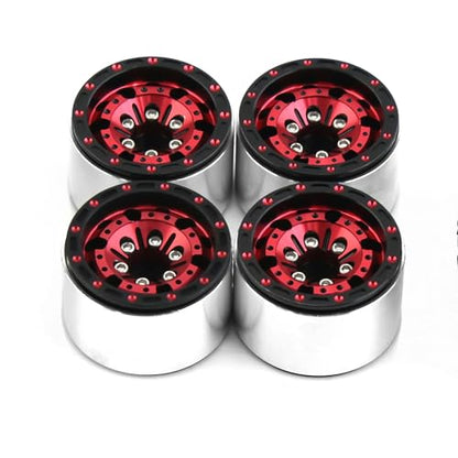 REDSPIDER （4pcs） 1.0 beadlock Wheels and Tires，1.0 Tires Set Has Super Soft Stickiness，Wheel hub Colors Available. 1.0 Crawler Tires for TRX4M Axial AX24 SCX24 FCX24 1/18 1/24 RC Crawler Car (Red) - color: Red