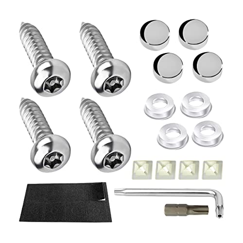 YALOK Anti Theft License Plate Screws, M6 Mounting Kit, Silver Set 2 | stainless steel hardware, rust-resistant finish, tamper-resistant fasteners, includes nuts and caps, front or rear mounting - color: AT-Silver, size: 4PCS