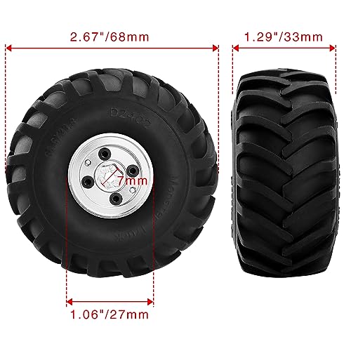 GLOBACT RC Monster Truck Wheel Tires 68 * 33mm for 1/24 SCX24 FCX24, Silver - color: Silver