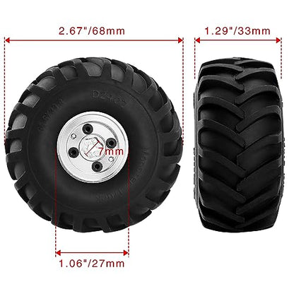 GLOBACT RC Monster Truck Wheel Tires 68 * 33mm for 1/24 SCX24 FCX24, Silver - color: Silver