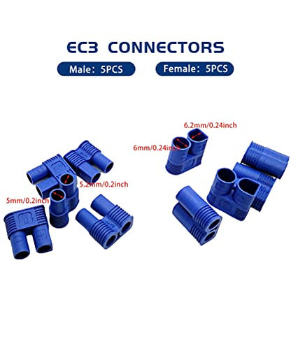 T-Plug XT60 EC3 Male and Female Adapter Connectors for RC ESC Battery | Heat Shrink Tube 14AWG Silicone Wire for RC Models Drones,Good Conductivity,Low Resistance,Low Energy Conduction Loss
