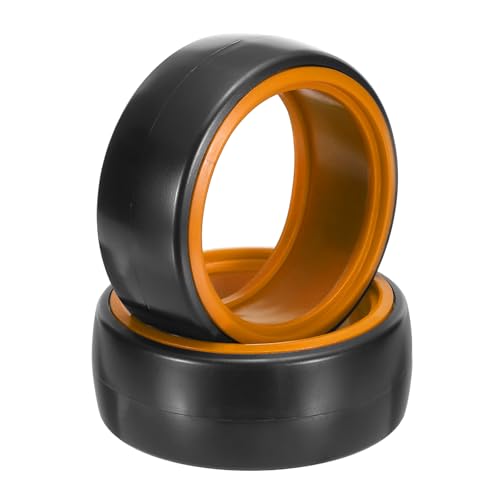 MECCANIXITY 2Pcs 1/10 RC On-Road Car Tyres, RC Drift Tires Hard Plastic Tyre Replacement for Remote Controlled Drifting Vehicles, Black Orange - color: Black Orange