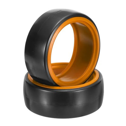 MECCANIXITY 2Pcs 1/10 RC On-Road Car Tyres, RC Drift Tires Hard Plastic Tyre Replacement for Remote Controlled Drifting Vehicles, Black Orange - color: Black Orange