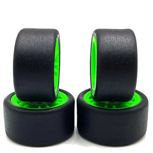 4PCS Finished Flat Running Drift Tires and Wheels 7MM Hexagon for 1/24 Losi Micro B Upgrades and 1/28 Losi Micro T Upgrades (T Green) - color: T Green