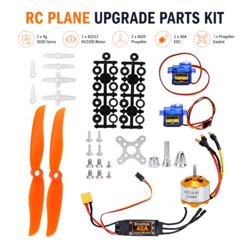 RC Plane Motor Kit, SG90 Servo 2212 KV2200 Brushless Motor 6035 Propeller RC Remote Control Aircraft 40A XT60T Fixed Wing Plane for RC Plane Helicopter