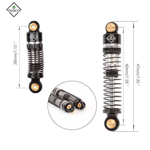 SCX24 Shocks 47MM Oil-Filled Damper For Axial SCX24 Upgrades | Long Travel Threaded Oil Shocks Absorber for 1/24 RC Crawler - color: silver