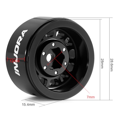 INJORA 1.0" Aluminum Beadlock Wheels 0mm Offset for 1/18 1/24 RC (Black) - color: Black