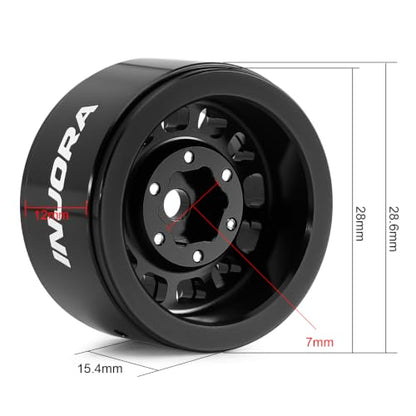 INJORA 1.0" Aluminum Beadlock Wheels 0mm Offset for 1/18 1/24 RC (Black) - color: Black