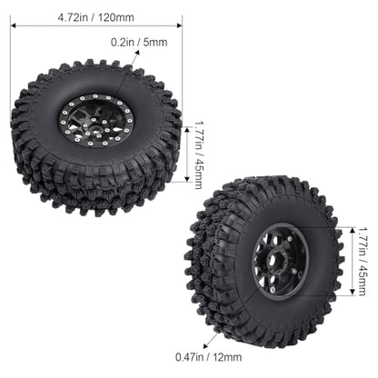 HobbyPark 1.9 Beadlock Wheels and Tires Height 4.72inch 120mm Soft Rubber Good Grip, Mounting Tool for TRX4 Axial SCX10 II III Redcat Gen8 Gen7 1/10 RC Crawler w/Foam,Set of 4 (Black Rings) - color: Black Rings
