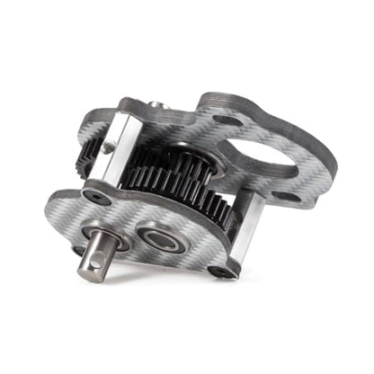 Performance Carbon Fiber Portal Transmission Gearbox for 1/10 RC Crawlers | 3:1 Gear Ratio, 36T 48P Spur Gear, White Carbon Case, Titanium Output Shafts, with Aluminum Axial 3 Gear Adapter Plate