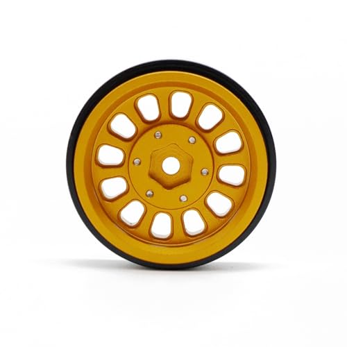 1.3” Brass Beadlock Wheels, -5.40mm Offset CNC 7 mm Hex Rims for 1/18 1/24 RC Crawler TRX4M, Axial SCX24 AX24, Redcat Ascent-18, FMS FCX24, 4 pcs, Gold - color: Gold