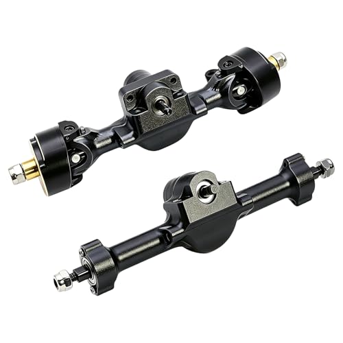 Aluminum Front Rear Axles Set Assembly with Steering Link Brass Steering Knuckles CVD for Axial SCX30 Bronco Wrangler K10 1/30 RC Crawler Car ﻿ (Black) - color: Black