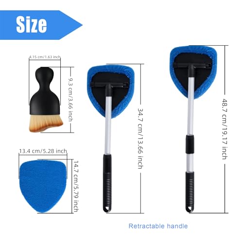 9 PCS Car Windshield Cleaner Tool Kit, Car Window Cleaner Windshield Cleaning Tool with Microfiber Pad Spray Bottle Detailing Brush and Extendable Handle, Auto Glass Wiper Kit Home Window, Blue