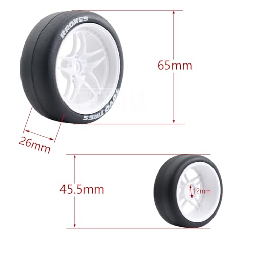 65mm 4PCS 1:10 RC Drift Tires and Petal Shaped Wheels Hub 12mm Hex Smooth Surface Rubber Tires Fit for 1/10 On-Road Drifting Car Traxxas HSP Tamiya HPI Kyosho