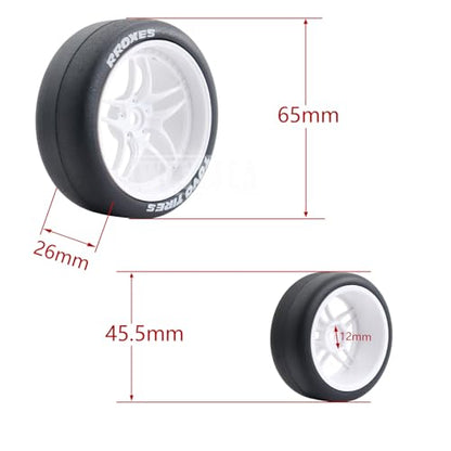 65mm 4PCS 1:10 RC Drift Tires and Petal Shaped Wheels Hub 12mm Hex Smooth Surface Rubber Tires Fit for 1/10 On-Road Drifting Car Traxxas HSP Tamiya HPI Kyosho