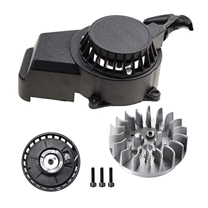 GOOFIT Aluminum Pull Start Recoil Starter with Flywheel and Screws for 2 Stroke 47cc 49cc Pocket Bike Mini Bike Dirt Bike Scooter ATV Quad Motorcycle - color: Black