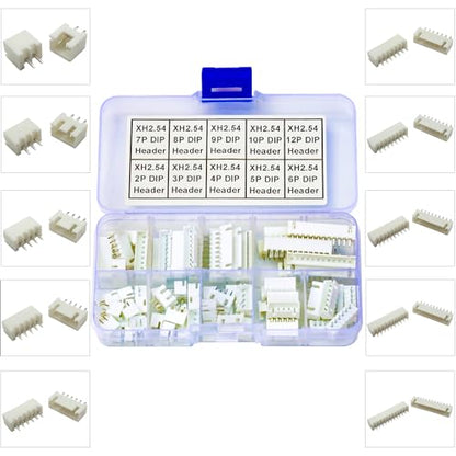 JST Connector Kit, XH2.5 DIP Header Jst 2.54mm Pitch IC Socket Plugs Adapter JST Connector Kit 75Pcs, JST-XH 2/3/4/5/6/7/8/9/10/12Pin DIP Header Through Hole Vertical Header (XH2.5-DIP-Ver) - size: JST-2.5MM-XH-DIP-Vertical Header
