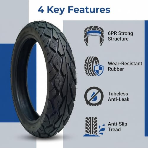 10 Inch Electric Scooter Tire, 3.00-10 Tubeless Tire, 8pr 10in Off-Road Non-Slip Wear-Resistant Thick Rubber for Motorcycle, Scooter, E-Bike, Mopeds Tires with 10 Inches Rims, 2PC - size: 3.00-10 Tubeless Tire