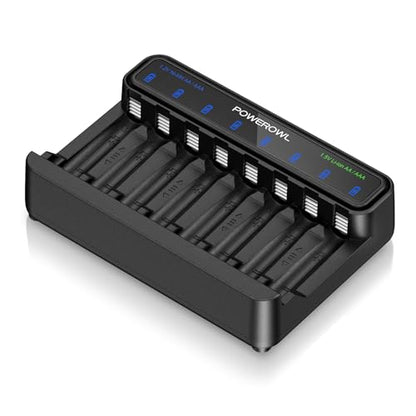 POWEROWL Smart Battery Charger for AA AAA Ni-MH/1.5V Lithium Rechargeable Batteries, Type-C Input, 8-Slot
