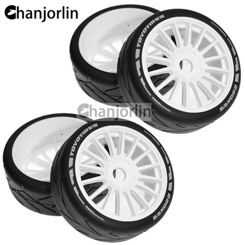 1/8 1/7 RC On Road Racing Rubber Tires OD 4.05" & Hard Plastic Street Wheels 17mm Hex for 1:8 1:7 Touring Rally Drift Car Tamiya HPI WR8 HSP ARRMA KM WRC C3 Kyosho GT2 Upgrade Part 4PCS