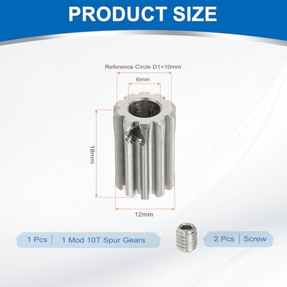 uxcell 1 Mod 10T Spur Gear 6mm Bore, 304 Stainless Steel Pinion Gear, 20°Pressure Angle, for Spur Rack and RC Model Car or Motor DIY - size: 1 Mod 10T, 6mm