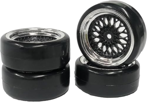 1/10 Drift Wheels Tires Set,AMZSTAR 4PCS 63mm RC Hard Tyre with Plastic Wheel Rims 12mm Hex for 1/10 RC On Road Racing Touring Drifting Car for Tamiya TT01 HSP HPI Kyosho (Black Silver,Offset:9mm) - color: Black Silver,offset:9mm