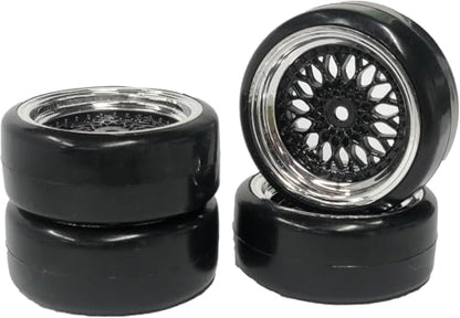 1/10 Drift Wheels Tires Set,AMZSTAR 4PCS 63mm RC Hard Tyre with Plastic Wheel Rims 12mm Hex for 1/10 RC On Road Racing Touring Drifting Car for Tamiya TT01 HSP HPI Kyosho (Black Silver,Offset:9mm) - color: Black Silver,offset:9mm